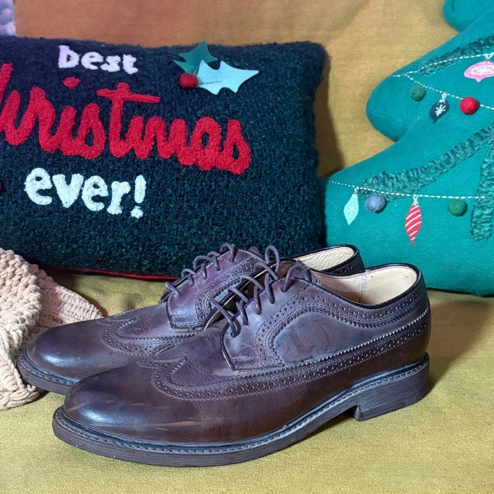 FRYE Mens Dark Brown Leather Wingtip Oxford Brogue Shoes Made‎ in Mexico Size 8